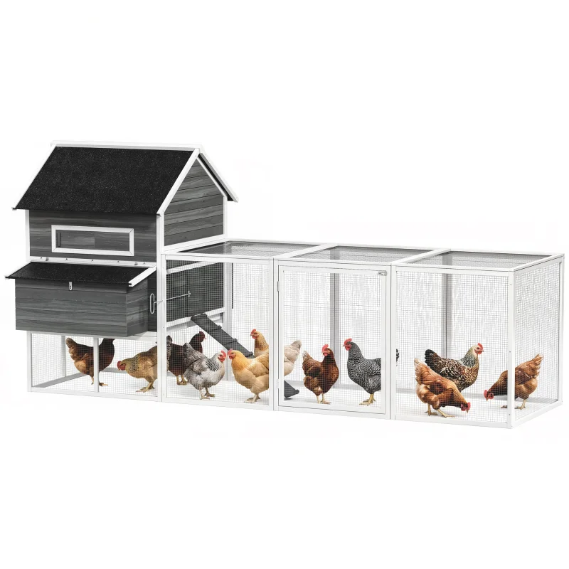 137" Wooden Chicken Coop for 4-6 Chickens, Backyard, Dark Gray