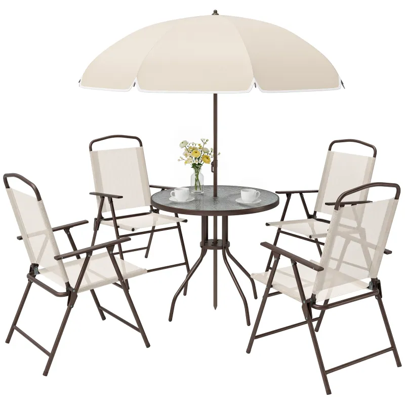6 Piece Patio Dining Set for 4 with Umbrella, Beige