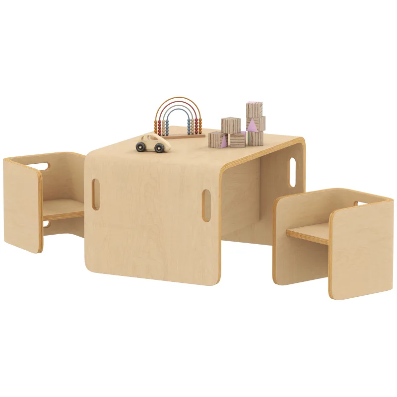 Qaba Kids Table and Chair Set, Height Adjustable Toddler Table and Chair Set for Kids Ages 3-8, Play, Learning, Natural