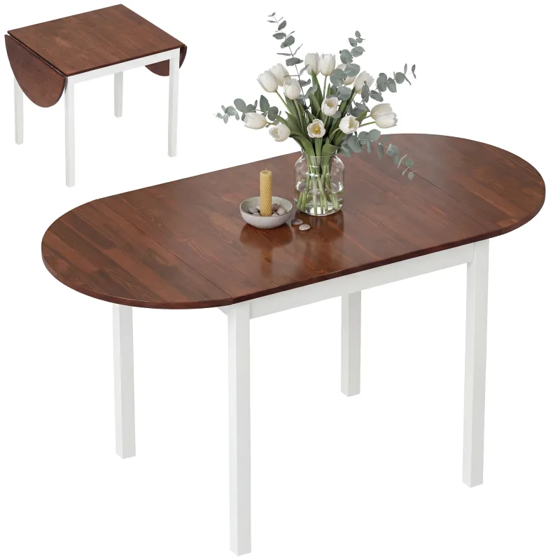 55" Wood Kitchen Table, Drop Leaf Tables for Small Spaces, Brown