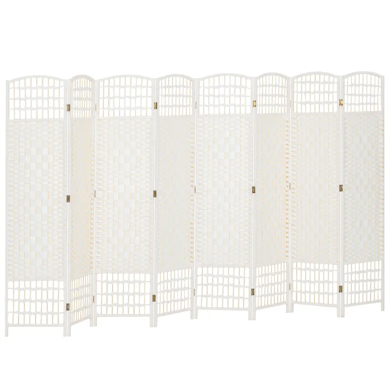 8 Panel Folding Room Divider Portable Privacy Screen Wave Fiber Room Partition for Home Office White