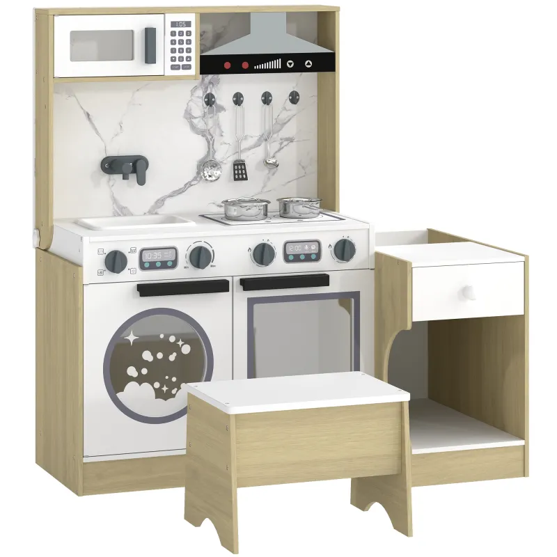 Play Kitchen Set for Kids, 2-in-1 Convertible Table and Chair Set, Kitchen Playset with Sink, Oven, Accessories for 3-8