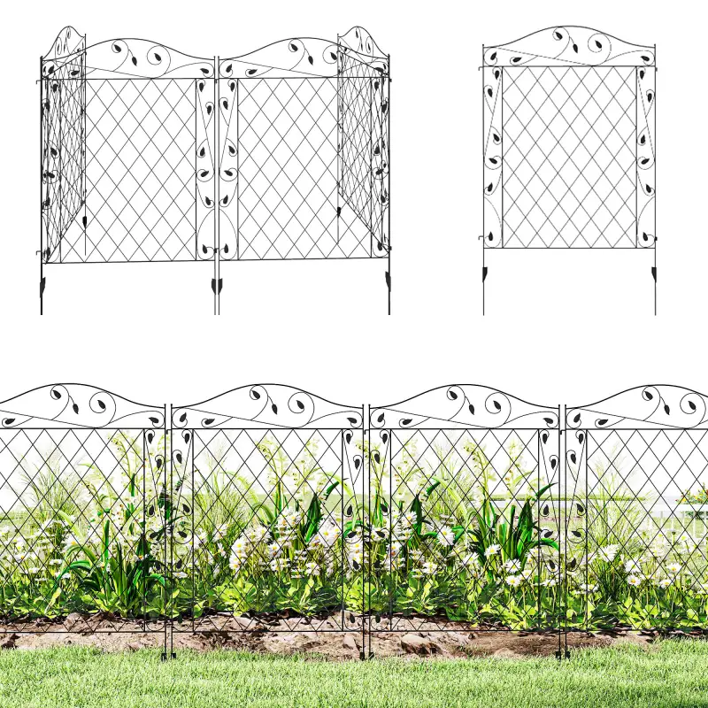 Garden Fence, 4 Pack Steel Fence Panels, 11.5' L x 43" H, Rust-Resistant Decorative Border Flower Edging