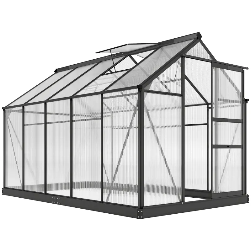 Polycarbonate Greenhouse, Heavy Duty Outdoor Aluminum Walk-in Green House Kit Vent Door, 6.2'x10.3'x6.6' Gray