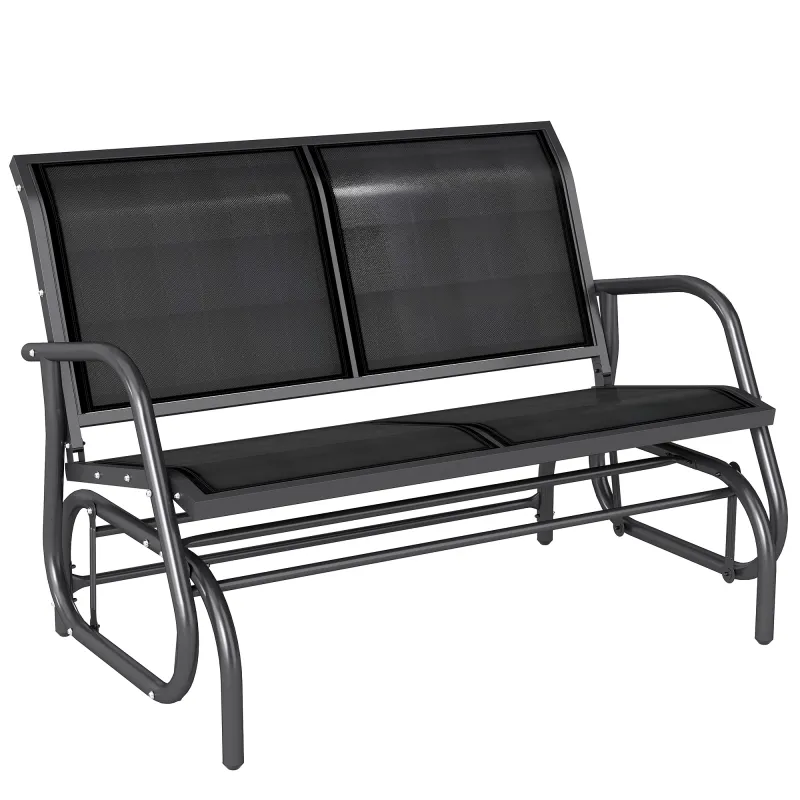 2-Person Outdoor Glider Bench, Patio Double Swing Rocking Chair Loveseat w/Powder Coated Steel Frame for Backyard Garden Porch, Black