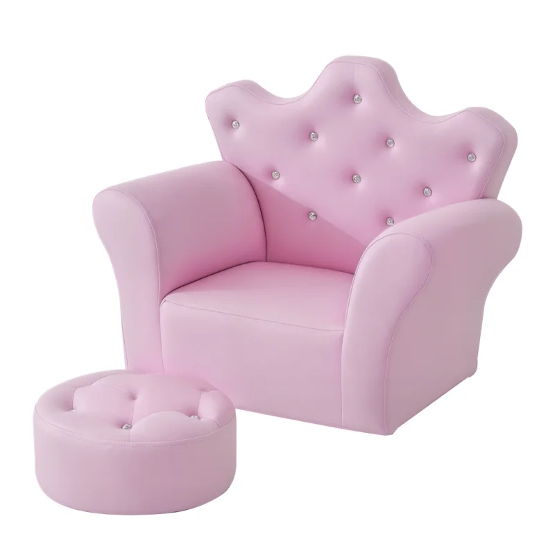 Qaba Kids Sofa Set with Footstool, Princess Sofa with Diamond Decoration
