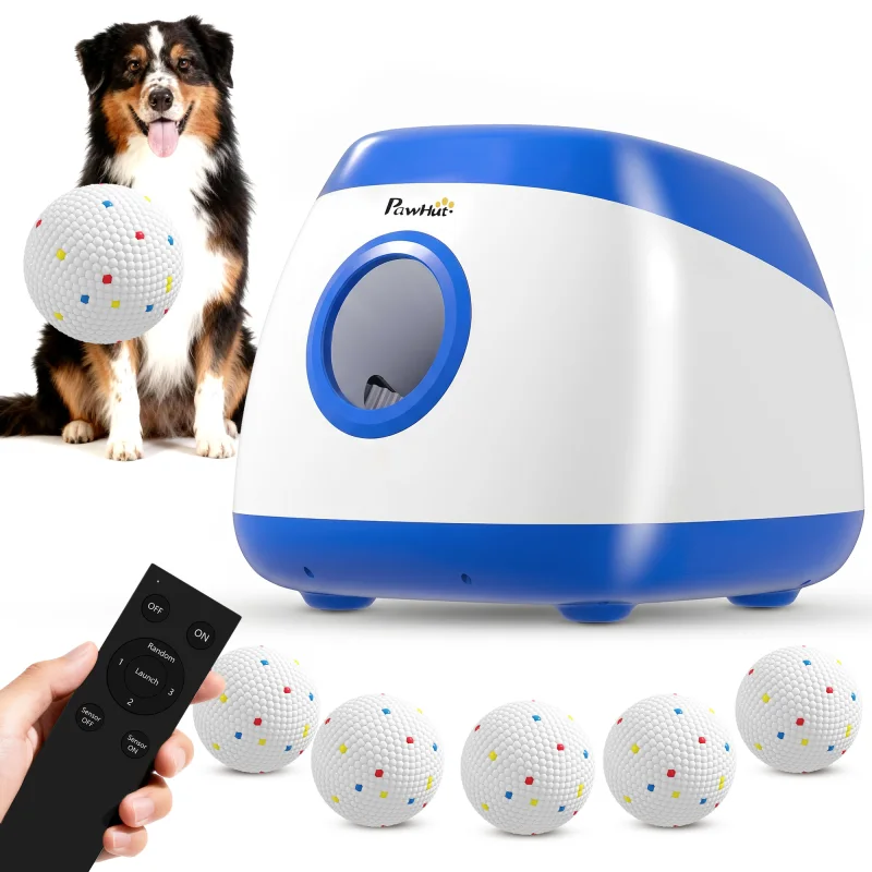 Automatic Dog Ball Launcher with 26-80 FT Distance, Automatic Ball Launcher for Medium and Large Dogs, Blue