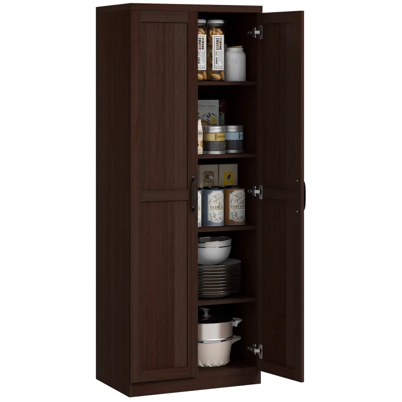 63" 2-Door Kitchen Pantry, Freestanding Cabinet with 2 Adjustable Shelves for Dining Room, Cinnamon Cherry Wood Grain