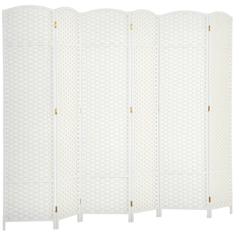 Folding Room Divider Screen 6 Panel 5.6 ' Tall Privacy Screen Freestanding Room Partition for Home Office, White