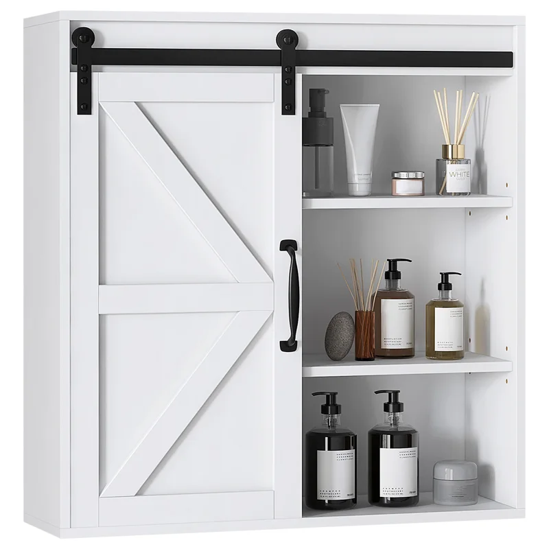Bathroom Medicine Cabinet, Wall Cabinet with Sliding Door and Adjustable Shelf, 22.75" x 7.75" x 24.5", White