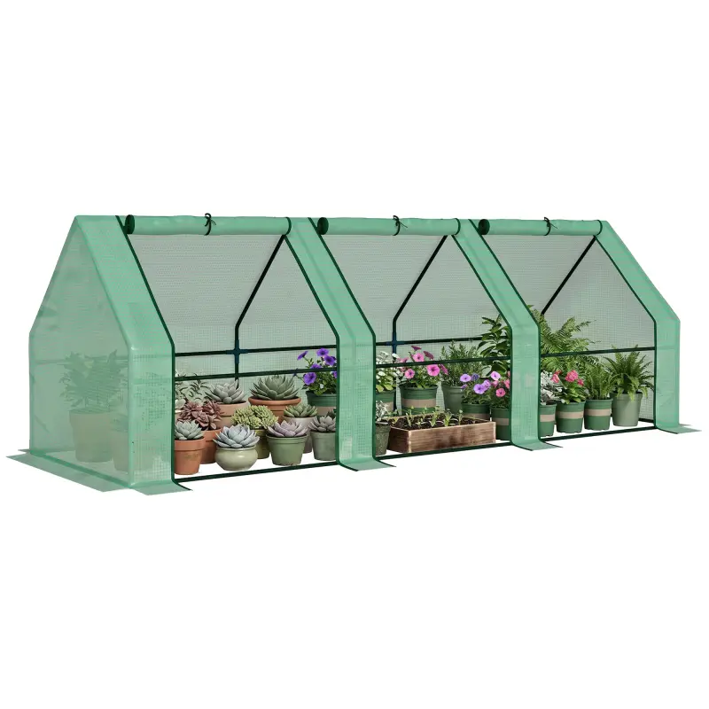 9' x 3' x 3' Portable Mini Greenhouse Outdoor Garden with Large Zipper Doors and Water/UV PE Cover, Green