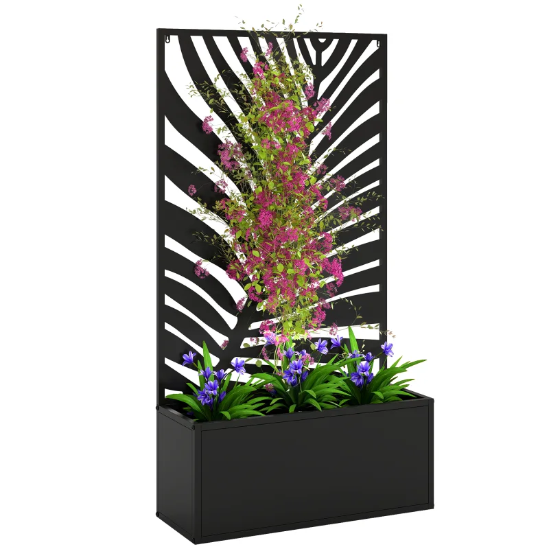 Metal Garden Bed with Trellis for Climbing Plants, Freestanding or Wall Mounted Flower Bed for Garden, Patio, Balcony