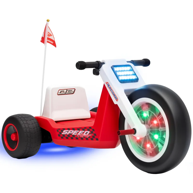12V Electric Car for Kids, Electric Ride On Tricycle with Soft Start, Light-Up Wheel, Adjustable Seat for 3-6, Red