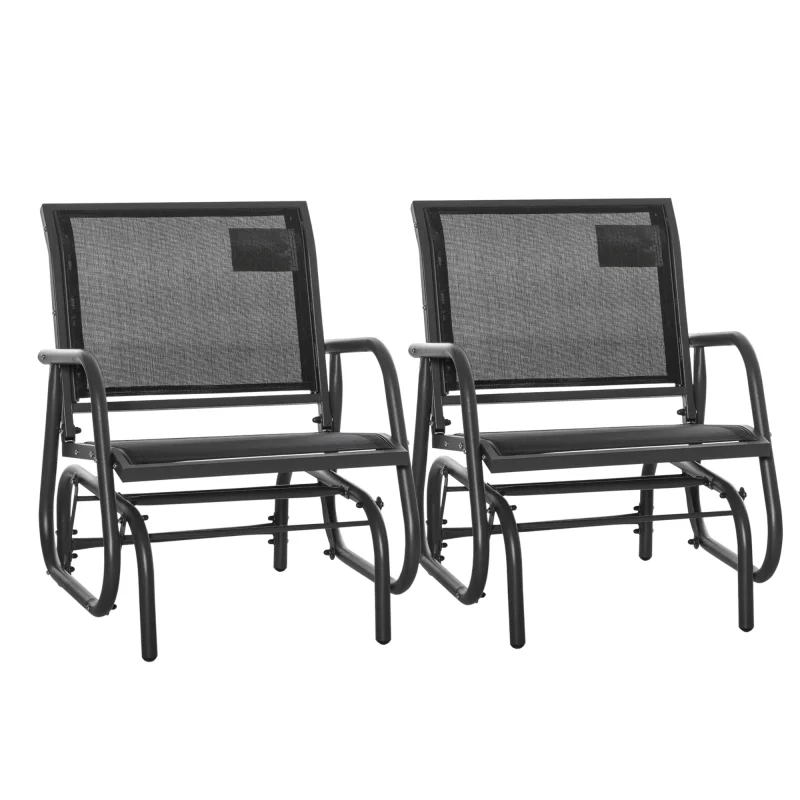 2-Piece Outdoor Glider Swing, Rocking Chair Set with Breathable Mesh Fabric, Sturdy Durable Frame, Black