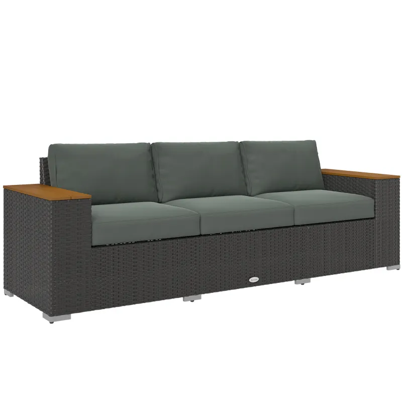 3-Seat Outdoor Patio Sofa, PE Wicker Outdoor Couch with Extra Wide Deep Seat, Wide Armrests 4" Cushions, Dark Gray
