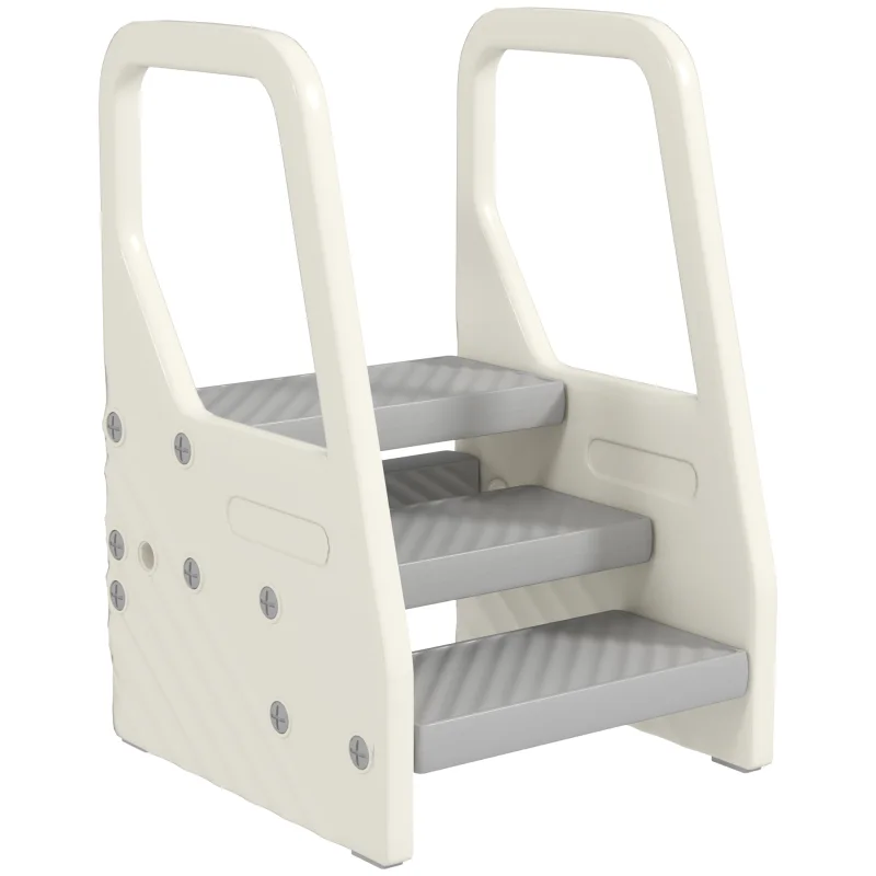 Adjustable 3 Step Toddler Tower with Handles, Non-slip Surface & Foot Pads, Gray