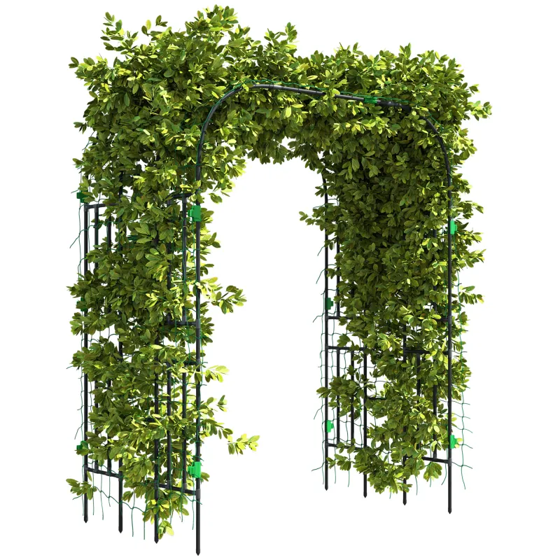 Garden Arch Trellis, 8 FT Tall Metal Plant Trellis Support with Climbing Net, Cucumber Trellis for Climbing Plants