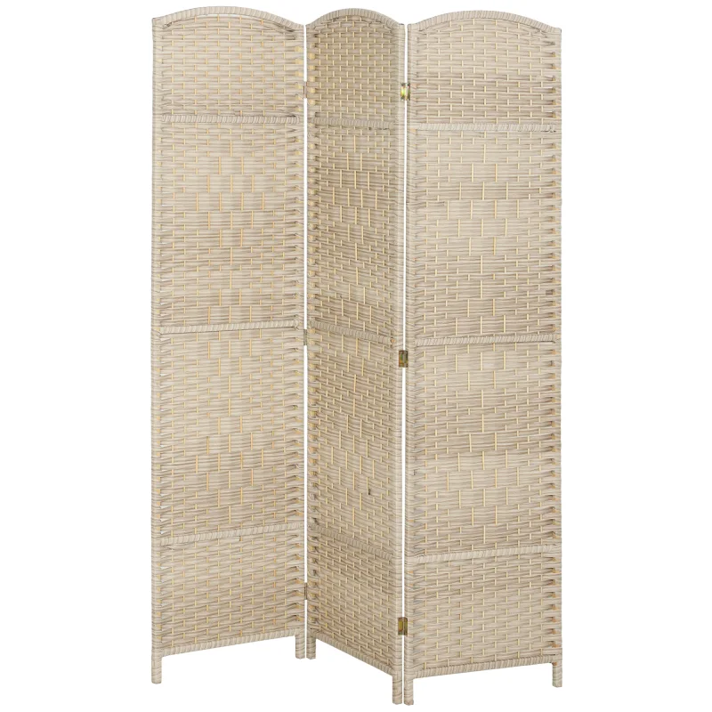 Folding Room Divider Screen 3 Panel 6' Tall Privacy Screen Freestanding Wood Partition for Home Office, Washed Oak