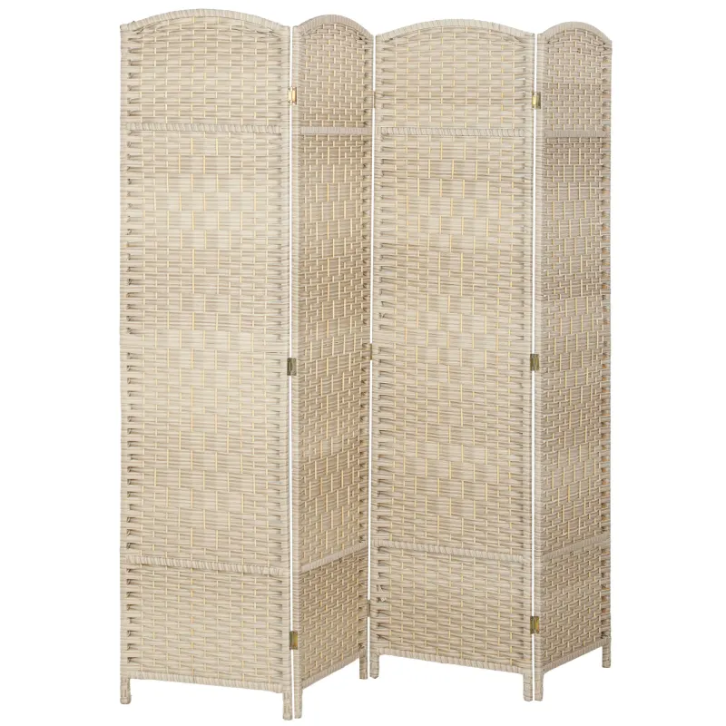 Folding Room Divider Screen 4 Panel 6' Tall Privacy Screen Freestanding Wood Partition for Home Office, Washed Oak