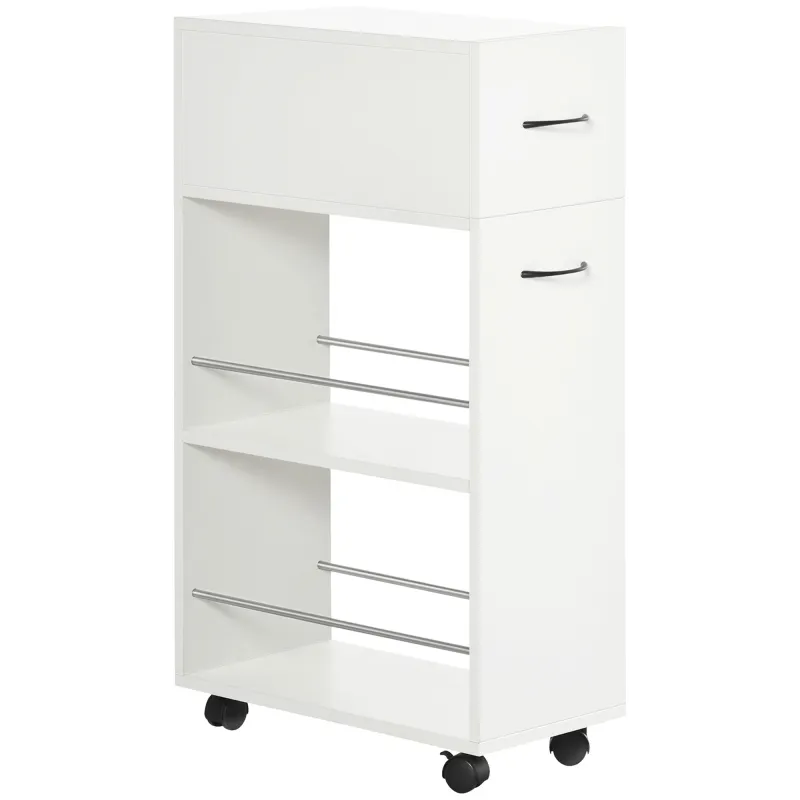 3- tier Slim Storage Cart, Rolling Narrow Kitchen Cart on Wheels for Small Place, Slide Out Side Utility Cart for Bathroom, Laundry
