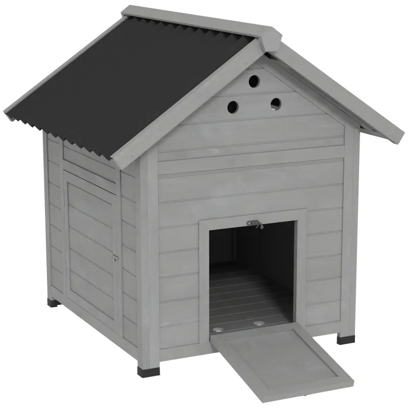 Duck Coop, Wooden Duck House with Openable Roof & Double Doors, Light Gray