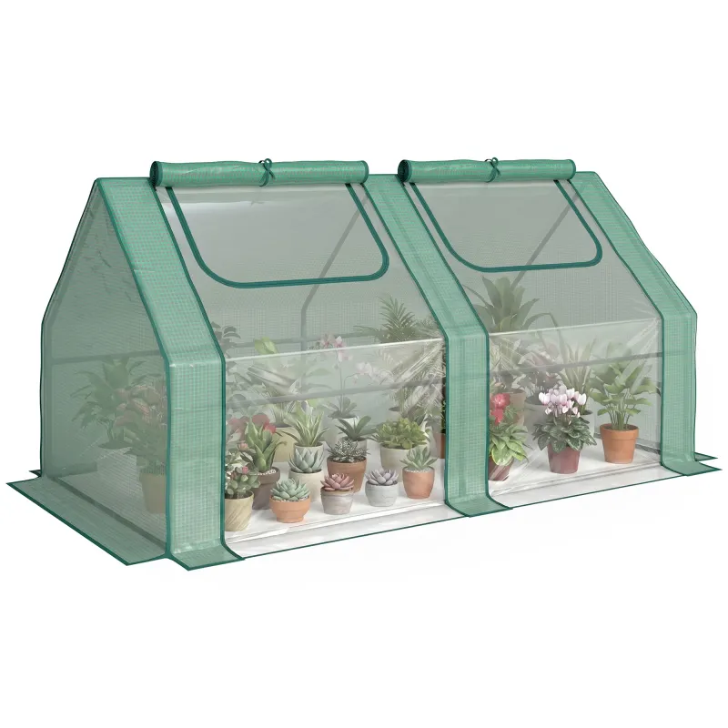 6' x 3' x 3' Portable Greenhouse, Garden Hot House with Two PE/PVC Covers and 2 Roll Up Windows, Green