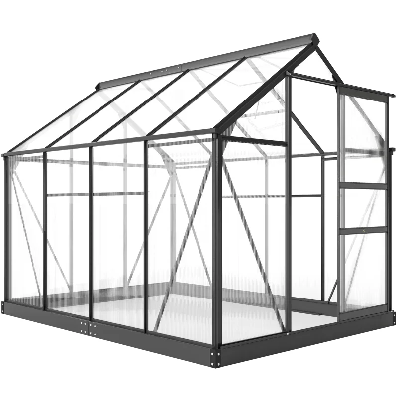 Polycarbonate Greenhouse, Heavy Duty Outdoor Aluminum Walk-in Green House Kit Vent Door, 6.2'x8.3'x6.6' Gray