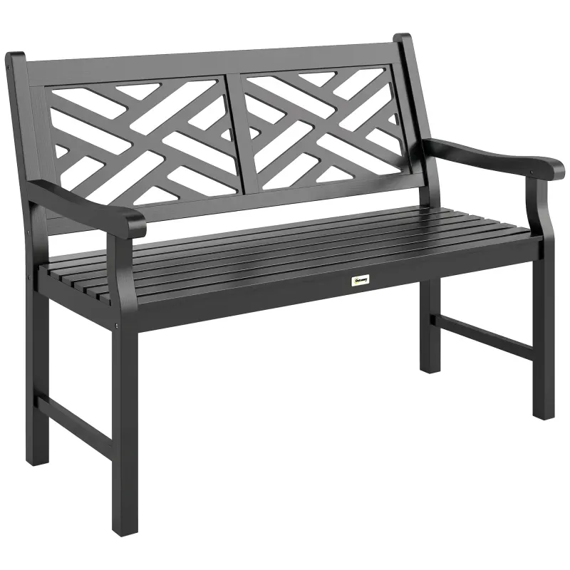 Outdoor Garden Bench, Wooden Frame Patio Bench with Geometric Pattern, 43.25 Inch Weatherproof 2-Person Love Seat for Garden, Lawn, Porch, Yard, Work Entryway, Black
