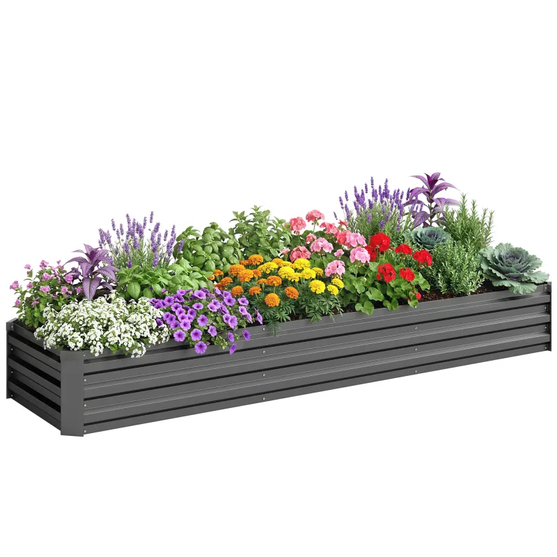 8x2x1ft Galvanized Raised Garden Bed Kit with Safety Edging for Flowers, Herbs and Vegetables, Dark Gray