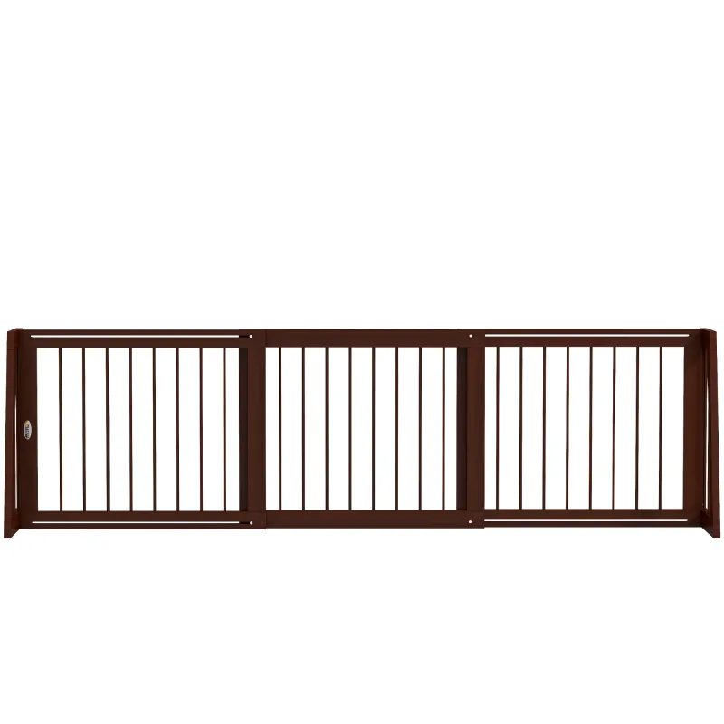 28"-75" Freestanding Wooden Pet Gate with Support Feet & Non-Slip Mats for Indoor, Stairway, Doorway, Brown