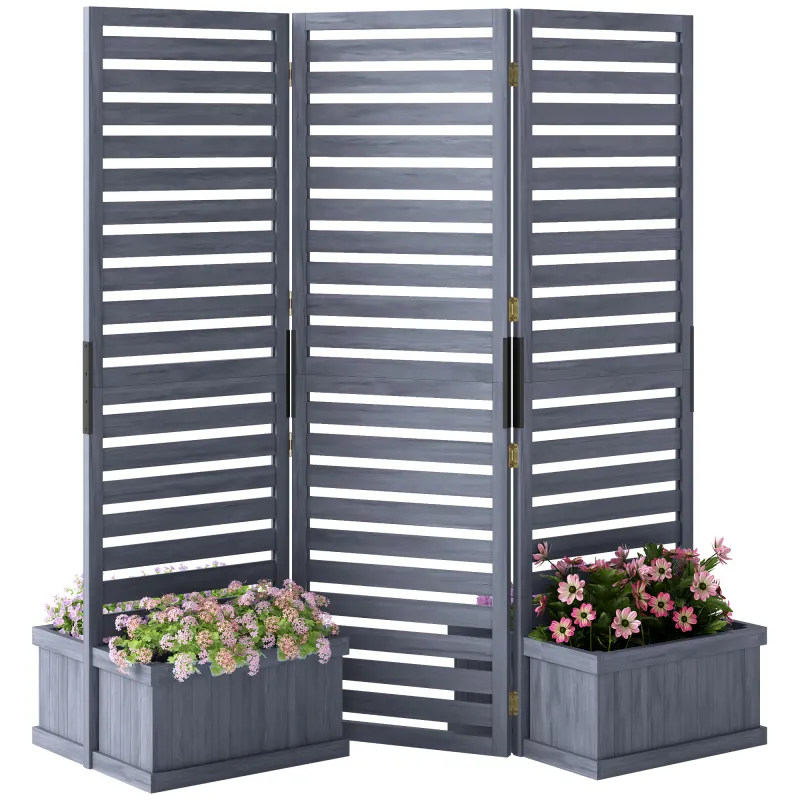 Wood Privacy Screen w/ 4 Planter Box, Raised Bed w/ 3 Panels & Drainage Holes
