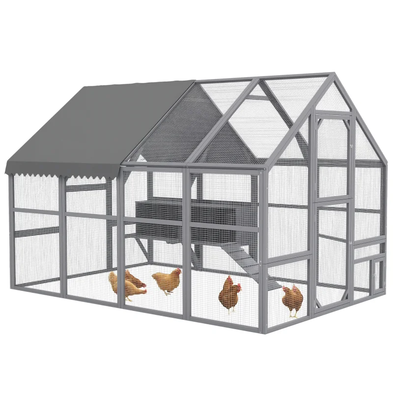 9' x 6' x 6' Large Chicken Coop with Nesting Box, Water-Resistant and Anti-UV Cover for 8-12 Chickens, Gray