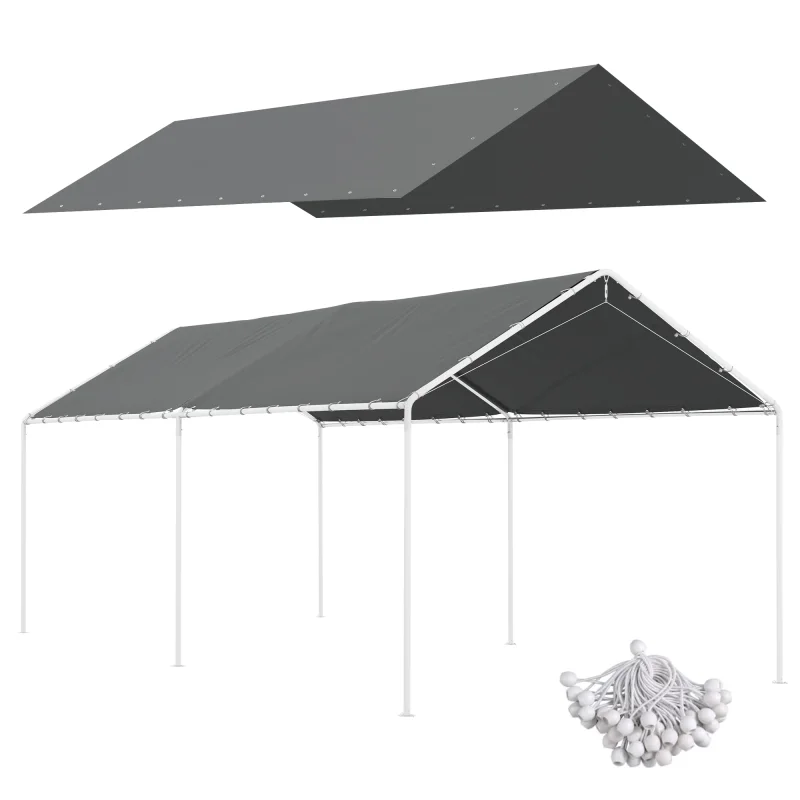 10 x 20ft Carport Roof, UV Resistant Canopy Replacement Cover with Ball Bungee Cords, Dark Gray