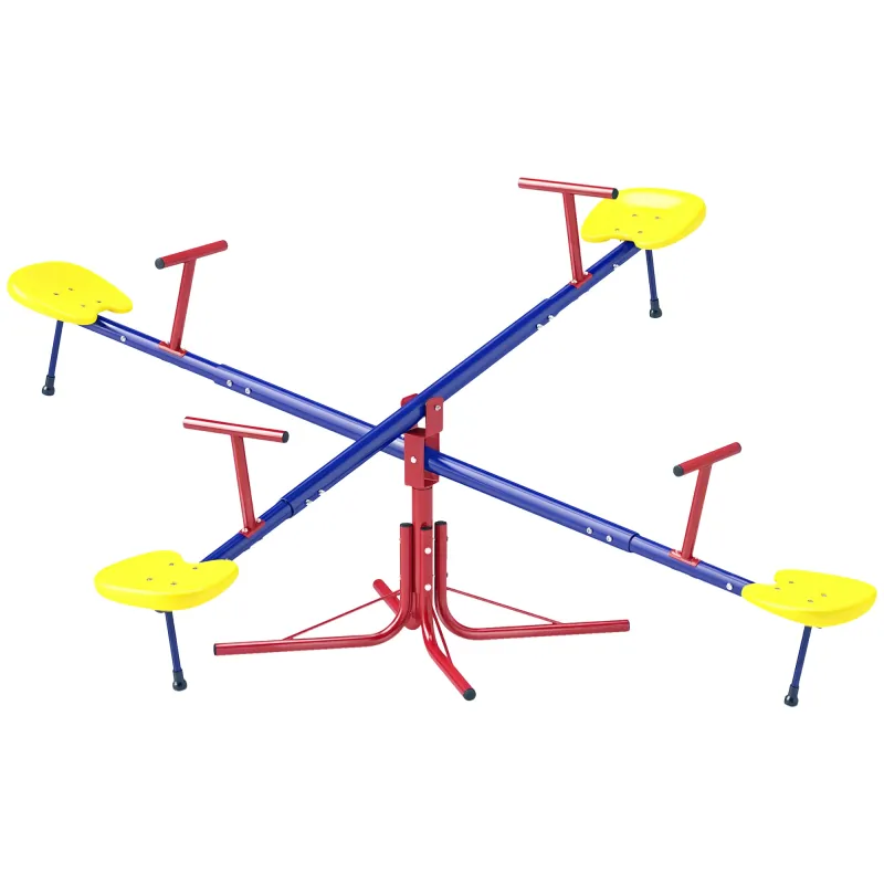 Kids Seesaw Swivel Teeter Totter with 360° Spinning, 4 Seater Seesaw Outdoor Playground Equipment for Backyard, Boys and Girls Aged 3-8 Years Old