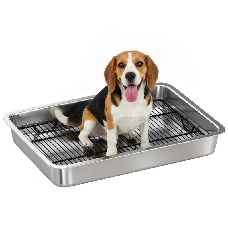 Dog Potty Tray Stainless Steel for Small and Medium Dogs, Dog Training Tray for Porch, Bathroom, Balcony, 28" x 20" x 4"
