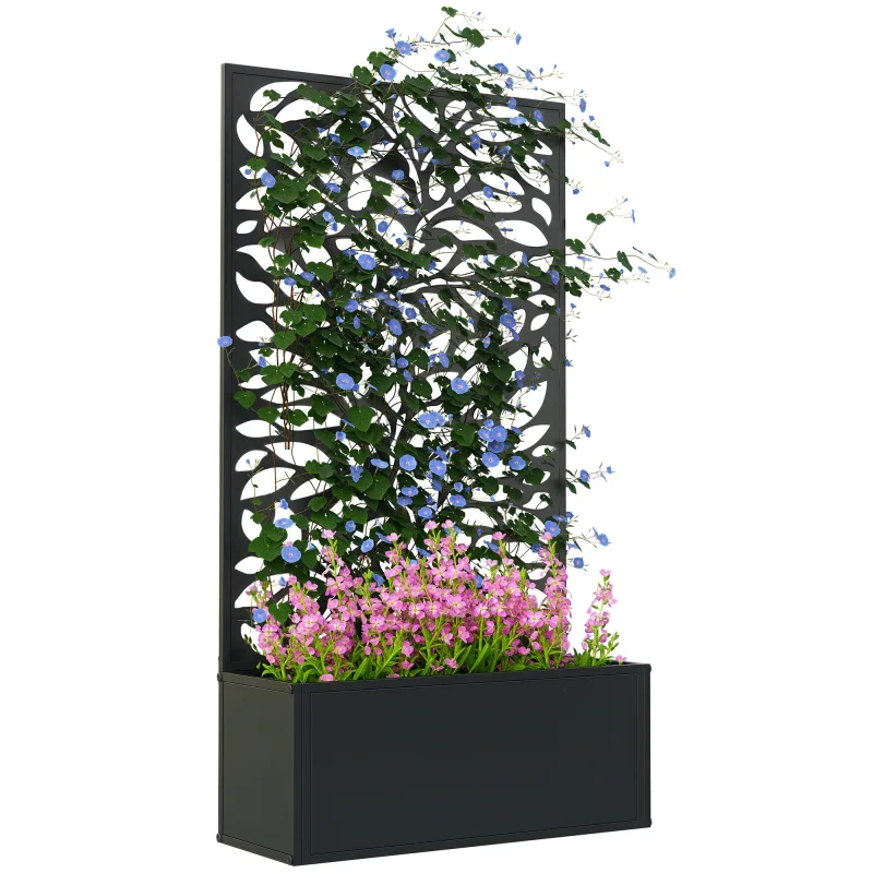 Metal Garden Bed with Trellis for Climbing Plants, Freestanding or Wall Mounted Flower Bed for Garden, Patio, Balcony