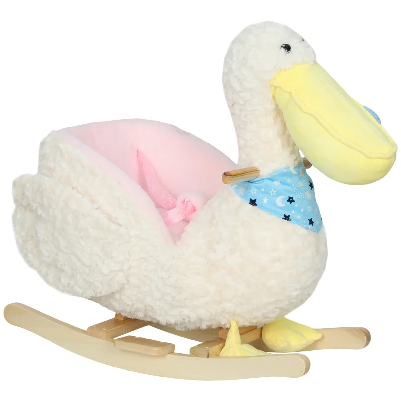 Baby Rocking Horse, Kids Ride on Pelican Rocking Horse for Toddlers 18–36 Months with Realistic Duck Sound, White