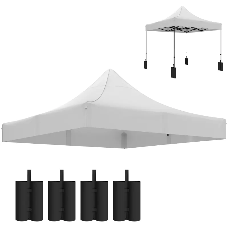 10' x 10' Replacement Canopy Top for Pop Up Canopy Tent with 4 Sand Bags, UPF50+ Protection, White