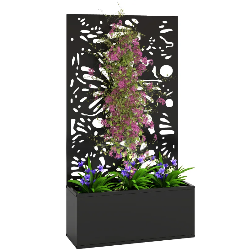 Metal Garden Bed with Trellis for Climbing Plants, Freestanding or Wall Mounted Flower Bed for Garden, Patio, Balcony