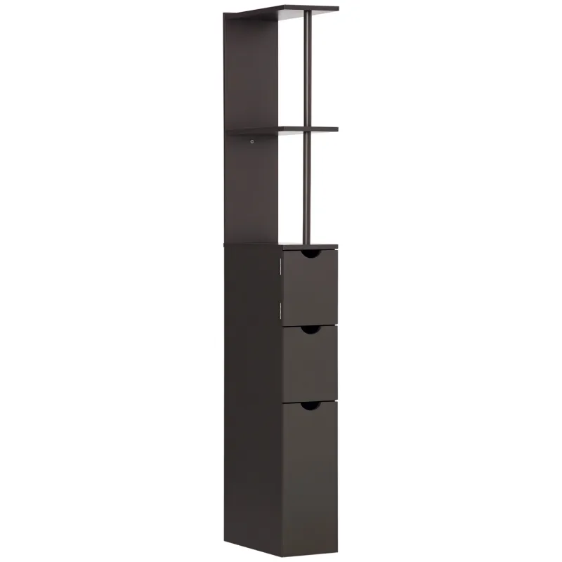 54" Tall Bathroom Storage Cabinet, Freestanding Linen Tower with 2-Tier Shelf and Drawers, Narrow Side Floor Organizer, Brown