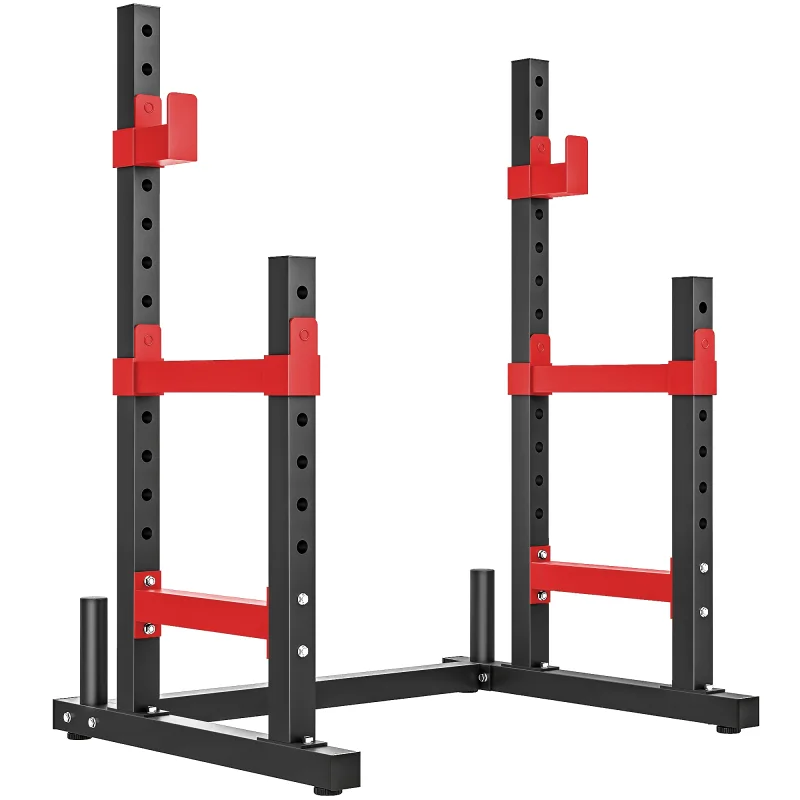Adjustable Squat Rack, 660lbs Multi-Functional Bench Press Rack for Weight Lifting Home Gym Strength Training, Red