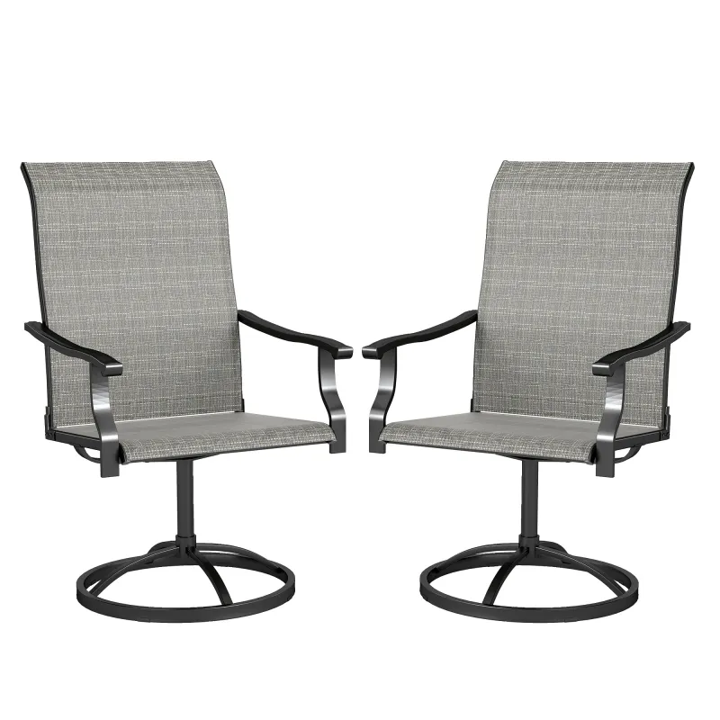 Patio Swivel Chairs Set of 2, High Back Patio Dining Chairs with All-Weather Mesh for Backyard, Lawn, Garden, Gray