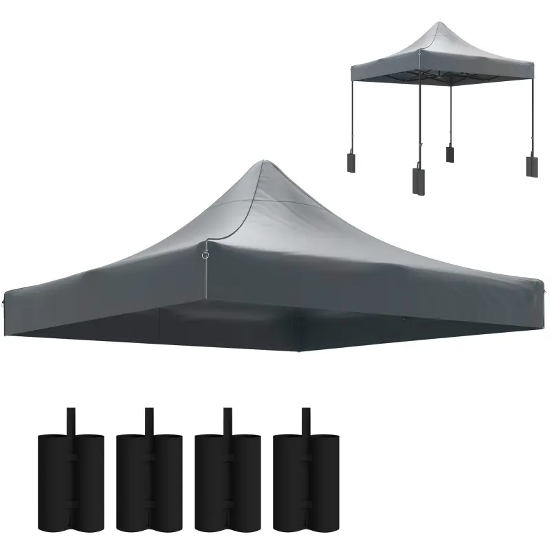 10' x 10' Replacement Canopy Top for Pop Up Canopy Tent with 4 Sand Bags, UPF50+ Protection, Dark Gray