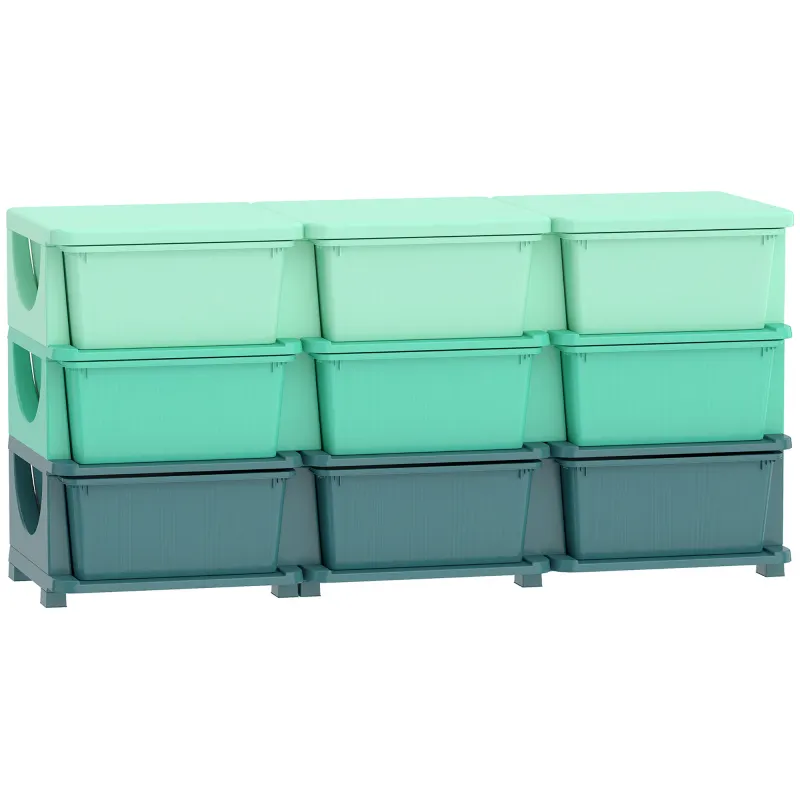 3 Tier Kids Storage Organizer with 9 Drawers for Bedroom, Nursery, Kindergarten, Living Room, Boys and Girls, Green
