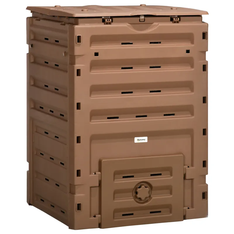 Garden Compost Bin, 120 Gallon (450L) Garden Composter, BPA Free, with 80 Vents and 2 Doors, Lightweight & Sturdy, Fast Creation of Fertile Soil, Brown