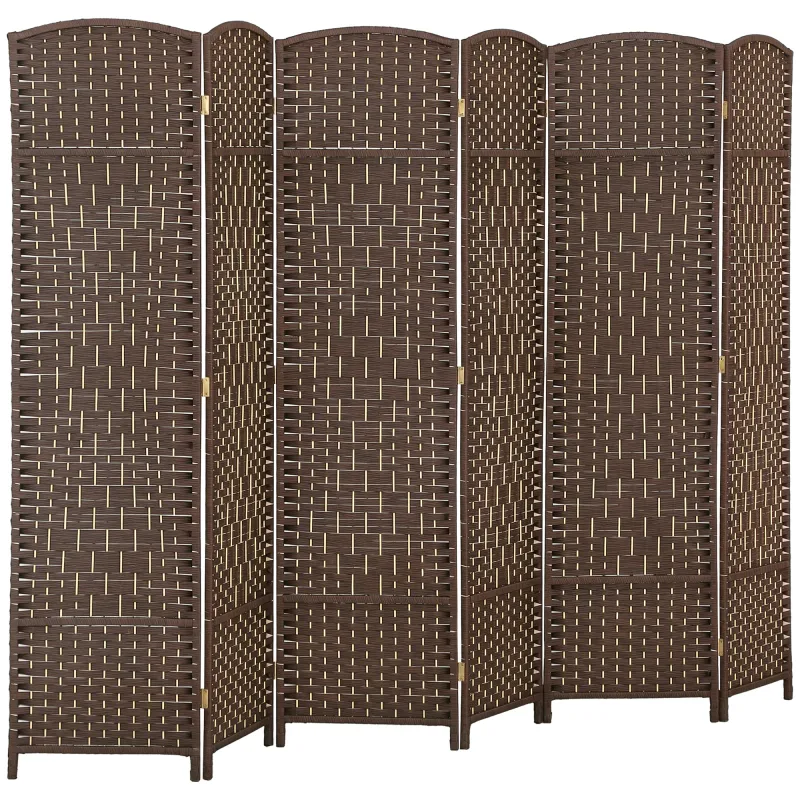 Folding Room Divider Screen 6 Panel 6' Tall Privacy Screen Freestanding Wood Partition for Home Office, Brown