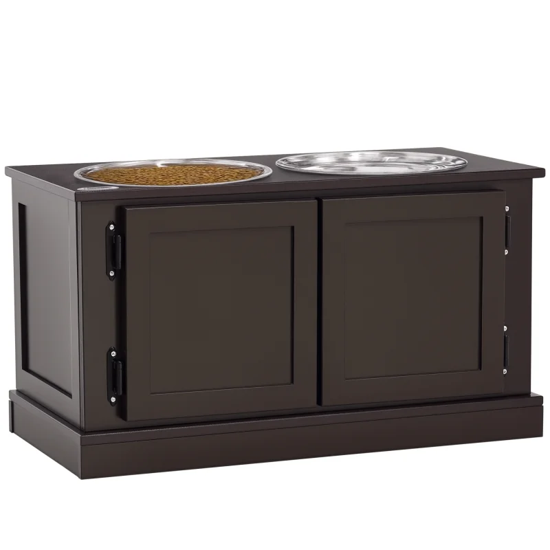 Elevated Dog Bowls with Storage, Two Stainless Steel Bowls for Large Dogs, Coffee