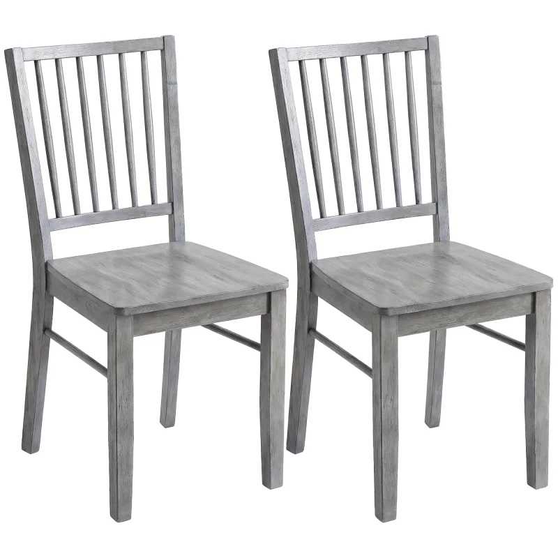 Dining Chairs Set of 2 Ergonomic Solid Wood, Armless Kitchen Chairs with Rubberwood Legs, Rustic Gray