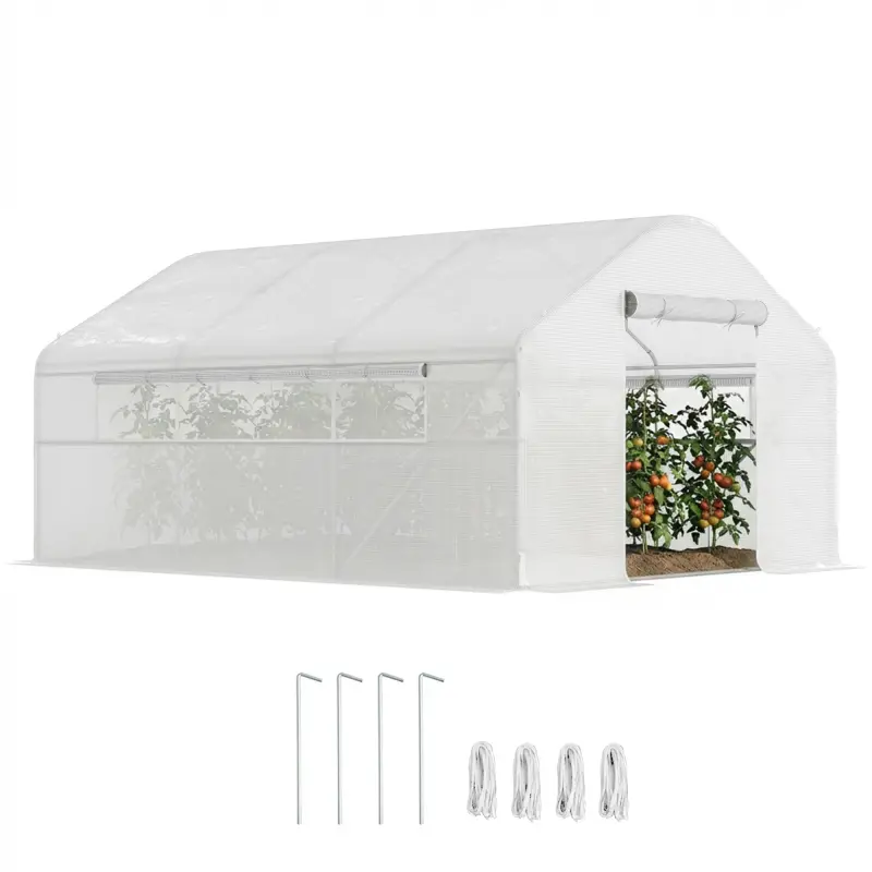 13' x 10' x 6.5' Tunnel Greenhouse Hoop House with Upgraded Galvanized Steel Frame and Large Windows, White