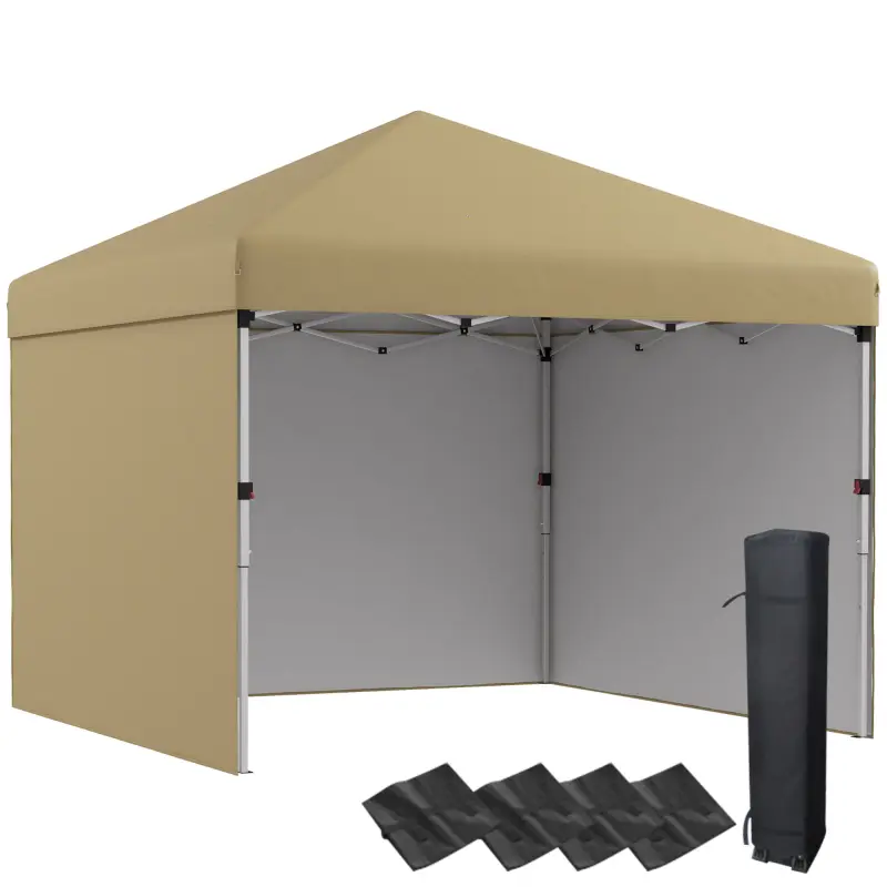 10' x 10' Pop Up Canopy with Sidewalls, Weight Bags and Carry Bag, Height Adjustable Tent for Parties, Beige